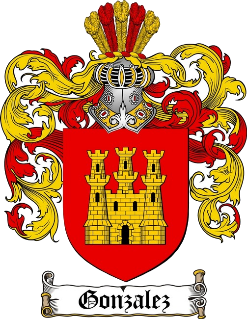 The arms of González: on a red shield, a golden castle of three towers
